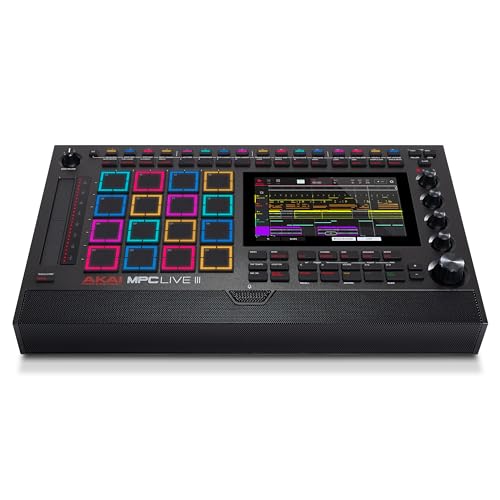 Akai Professional MPC Live III Standalone Portable Music Production Center with MPCe Pads, Sequencer, Touchscreen, Mic, Stereo Monitors, Audio Interface, Wi-Fi, Bluetooth, Battery, Touchstrip