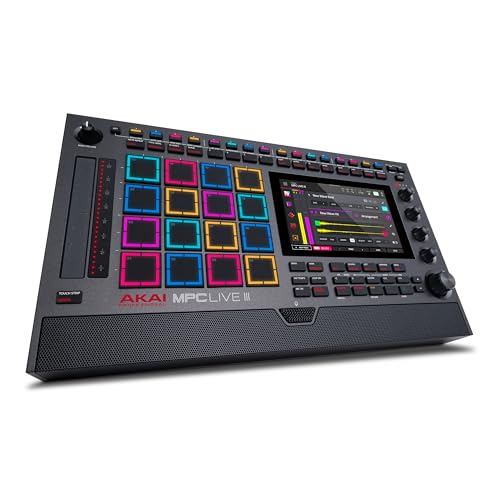 Akai Professional MPC Live III Standalone Portable Music Production Center with MPCe Pads, Sequencer, Touchscreen, Mic, Stereo Monitors, Audio Interface, Wi-Fi, Bluetooth, Battery, Touchstrip