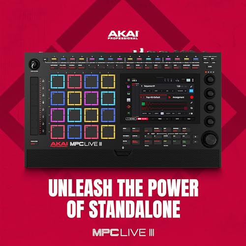 Akai Professional MPC Live III Standalone Portable Music Production Center with MPCe Pads, Sequencer, Touchscreen, Mic, Stereo Monitors, Audio Interface, Wi-Fi, Bluetooth, Battery, Touchstrip