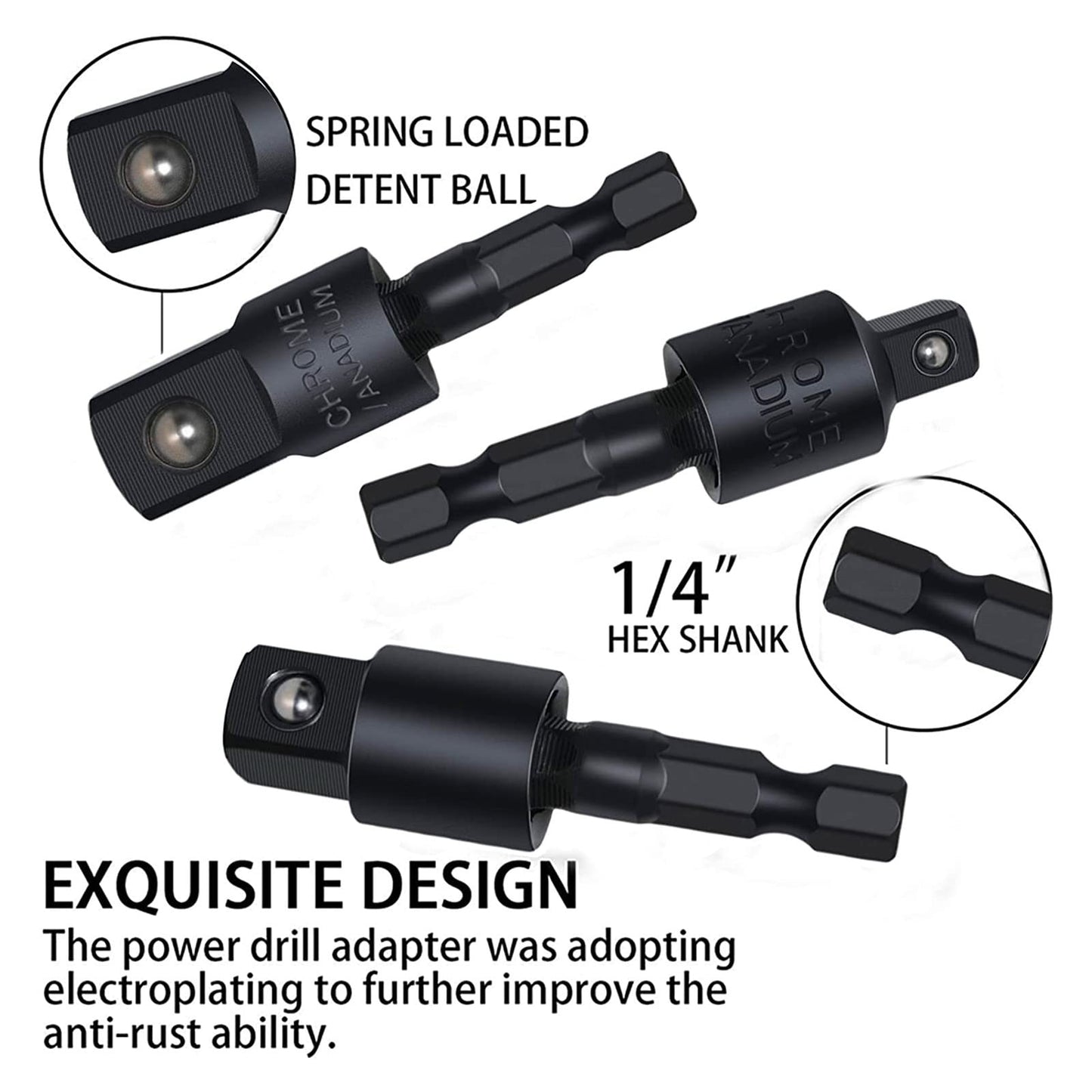 Right Angle Drill Adaptor,4-in-1 Impact Drill Bit Extension,360° Rotatable 1/4 3/8 1/2" Impact Grade Socket Adapter Set,105 Degree Angle Screwdriver Drill Bit for Household Workplace Industry