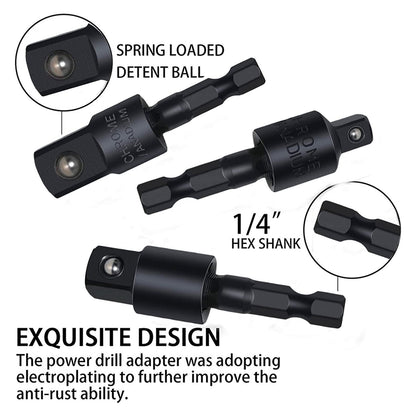 Right Angle Drill Adaptor,4-in-1 Impact Drill Bit Extension,360° Rotatable 1/4 3/8 1/2" Impact Grade Socket Adapter Set,105 Degree Angle Screwdriver Drill Bit for Household Workplace Industry