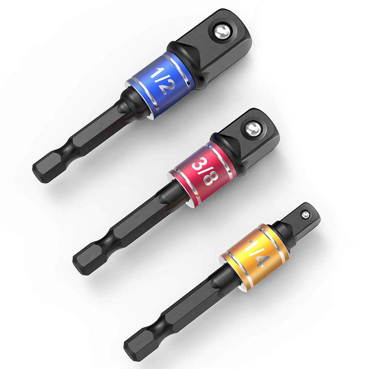 Right Angle Drill Adaptor,4-in-1 Impact Drill Bit Extension,360° Rotatable 1/4 3/8 1/2" Impact Grade Socket Adapter Set,105 Degree Angle Screwdriver Drill Bit for Household Workplace Industry