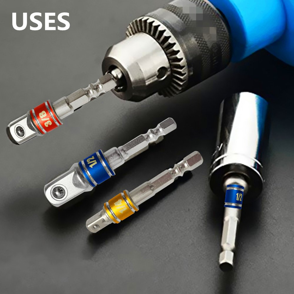 Right Angle Drill Adaptor,4-in-1 Impact Drill Bit Extension,360° Rotatable 1/4 3/8 1/2" Impact Grade Socket Adapter Set,105 Degree Angle Screwdriver Drill Bit for Household Workplace Industry