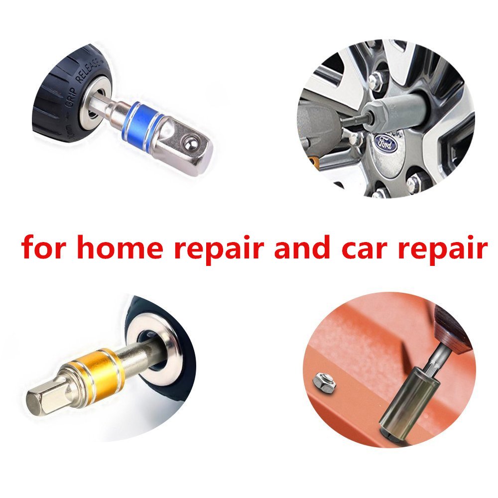 Right Angle Drill Adaptor,4-in-1 Impact Drill Bit Extension,360° Rotatable 1/4 3/8 1/2" Impact Grade Socket Adapter Set,105 Degree Angle Screwdriver Drill Bit for Household Workplace Industry