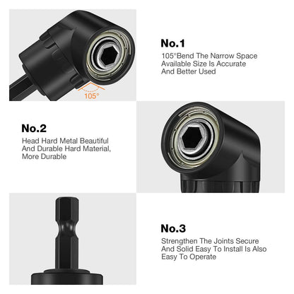 Right Angle Drill Adaptor,4-in-1 Impact Drill Bit Extension,360° Rotatable 1/4 3/8 1/2" Impact Grade Socket Adapter Set,105 Degree Angle Screwdriver Drill Bit for Household Workplace Industry