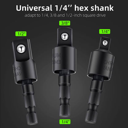 Right Angle Drill Adaptor,4-in-1 Impact Drill Bit Extension,360° Rotatable 1/4 3/8 1/2" Impact Grade Socket Adapter Set,105 Degree Angle Screwdriver Drill Bit for Household Workplace Industry
