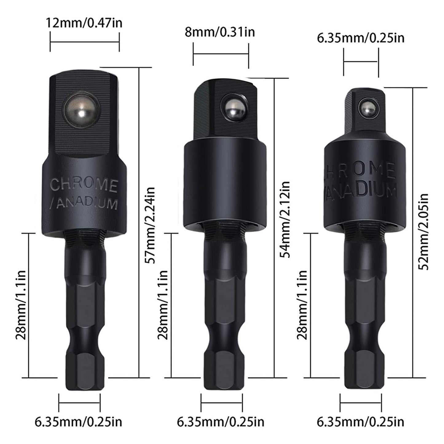Right Angle Drill Adaptor,4-in-1 Impact Drill Bit Extension,360° Rotatable 1/4 3/8 1/2" Impact Grade Socket Adapter Set,105 Degree Angle Screwdriver Drill Bit for Household Workplace Industry