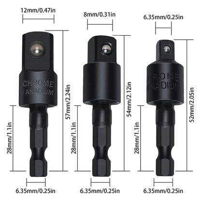 Right Angle Drill Adaptor,4-in-1 Impact Drill Bit Extension,360° Rotatable 1/4 3/8 1/2" Impact Grade Socket Adapter Set,105 Degree Angle Screwdriver Drill Bit for Household Workplace Industry