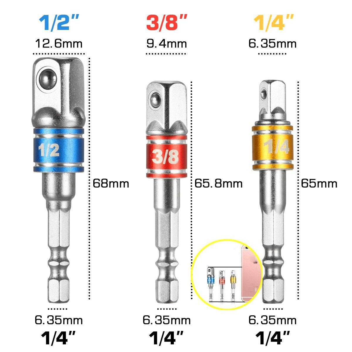 Right Angle Drill Adaptor,4-in-1 Impact Drill Bit Extension,360° Rotatable 1/4 3/8 1/2" Impact Grade Socket Adapter Set,105 Degree Angle Screwdriver Drill Bit for Household Workplace Industry