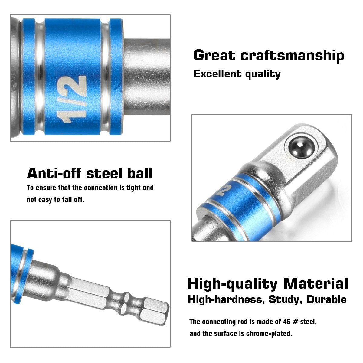 Right Angle Drill Adaptor,4-in-1 Impact Drill Bit Extension,360° Rotatable 1/4 3/8 1/2" Impact Grade Socket Adapter Set,105 Degree Angle Screwdriver Drill Bit for Household Workplace Industry