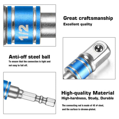 Right Angle Drill Adaptor,4-in-1 Impact Drill Bit Extension,360° Rotatable 1/4 3/8 1/2" Impact Grade Socket Adapter Set,105 Degree Angle Screwdriver Drill Bit for Household Workplace Industry