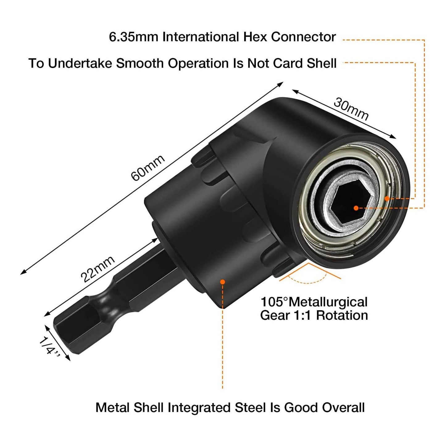 Right Angle Drill Adaptor,4-in-1 Impact Drill Bit Extension,360° Rotatable 1/4 3/8 1/2" Impact Grade Socket Adapter Set,105 Degree Angle Screwdriver Drill Bit for Household Workplace Industry