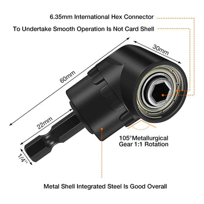 Right Angle Drill Adaptor,4-in-1 Impact Drill Bit Extension,360° Rotatable 1/4 3/8 1/2" Impact Grade Socket Adapter Set,105 Degree Angle Screwdriver Drill Bit for Household Workplace Industry