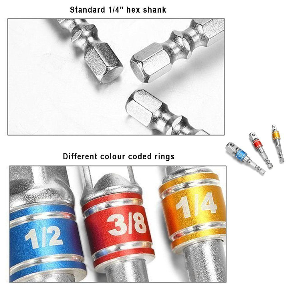 Right Angle Drill Adaptor,4-in-1 Impact Drill Bit Extension,360° Rotatable 1/4 3/8 1/2" Impact Grade Socket Adapter Set,105 Degree Angle Screwdriver Drill Bit for Household Workplace Industry