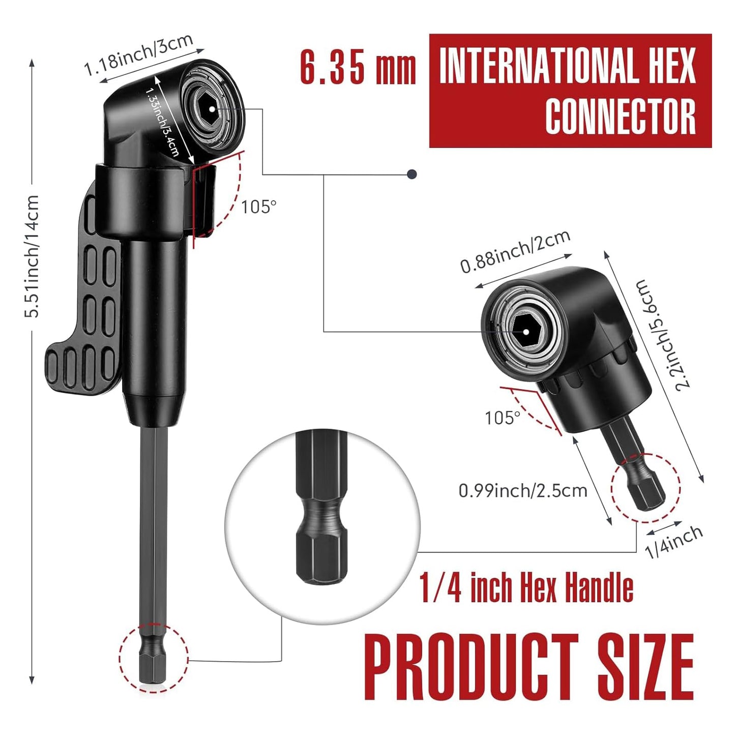 Right Angle Drill Adaptor,4-in-1 Impact Drill Bit Extension,360° Rotatable 1/4 3/8 1/2" Impact Grade Socket Adapter Set,105 Degree Angle Screwdriver Drill Bit for Household Workplace Industry