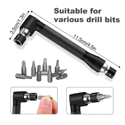 Right Angle Drill Adaptor,4-in-1 Impact Drill Bit Extension,360° Rotatable 1/4 3/8 1/2" Impact Grade Socket Adapter Set,105 Degree Angle Screwdriver Drill Bit for Household Workplace Industry