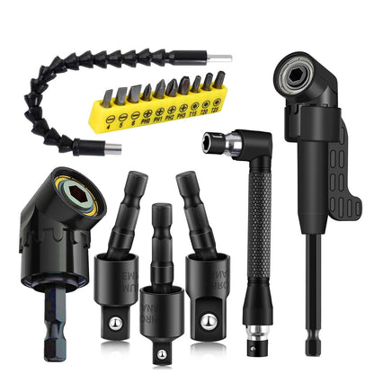 Right Angle Drill Adaptor,4-in-1 Impact Drill Bit Extension,360° Rotatable 1/4 3/8 1/2" Impact Grade Socket Adapter Set,105 Degree Angle Screwdriver Drill Bit for Household Workplace Industry
