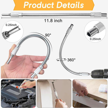 Right Angle Drill Adaptor,4-in-1 Impact Drill Bit Extension,360° Rotatable 1/4 3/8 1/2" Impact Grade Socket Adapter Set,105 Degree Angle Screwdriver Drill Bit for Household Workplace Industry