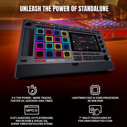 Akai Professional MPC Live III Standalone Portable Music Production Center with MPCe Pads, Sequencer, Touchscreen, Mic, Stereo Monitors, Audio Interface, Wi-Fi, Bluetooth, Battery, Touchstrip