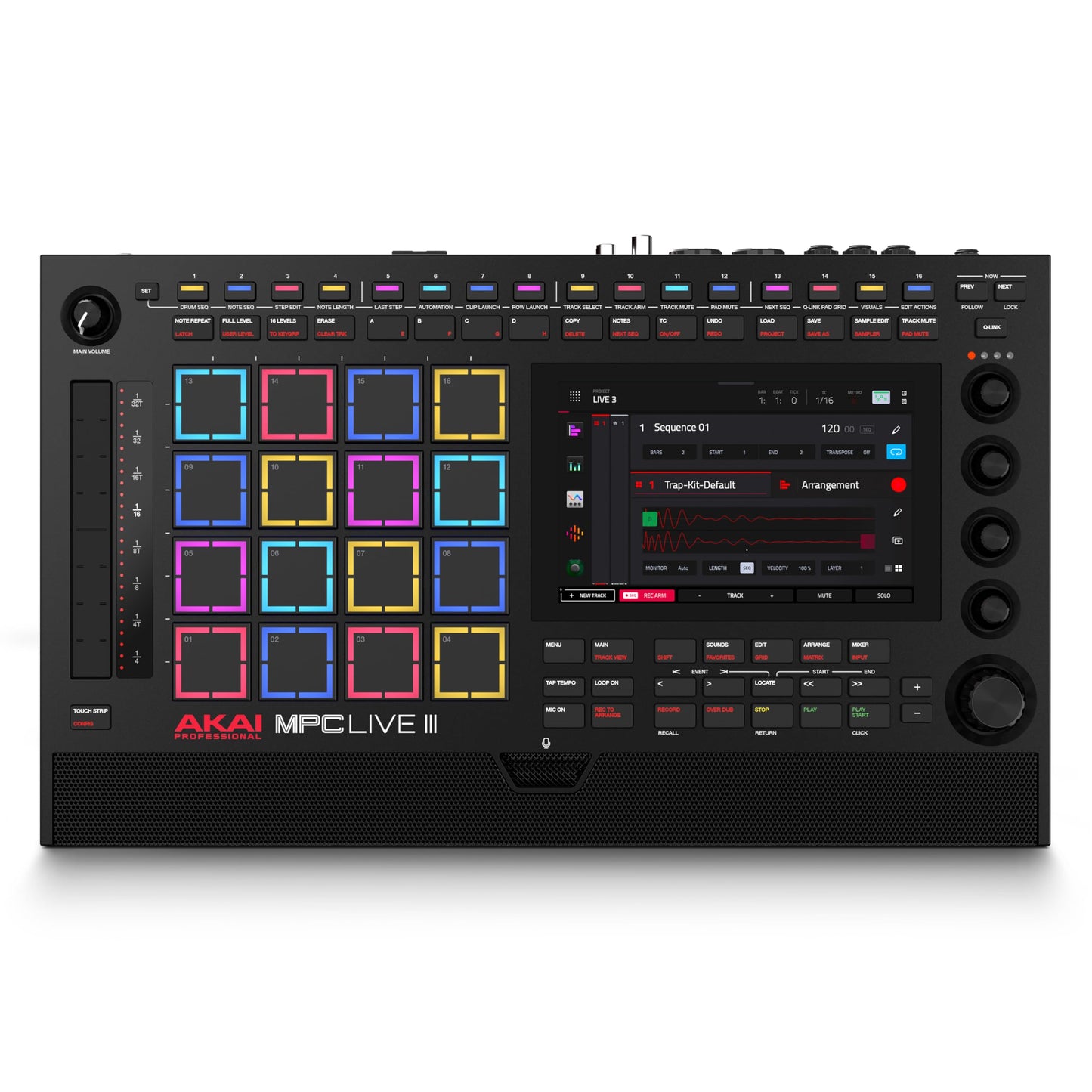 Akai Professional MPC Live III Standalone Portable Music Production Center with MPCe Pads, Sequencer, Touchscreen, Mic, Stereo Monitors, Audio Interface, Wi-Fi, Bluetooth, Battery, Touchstrip
